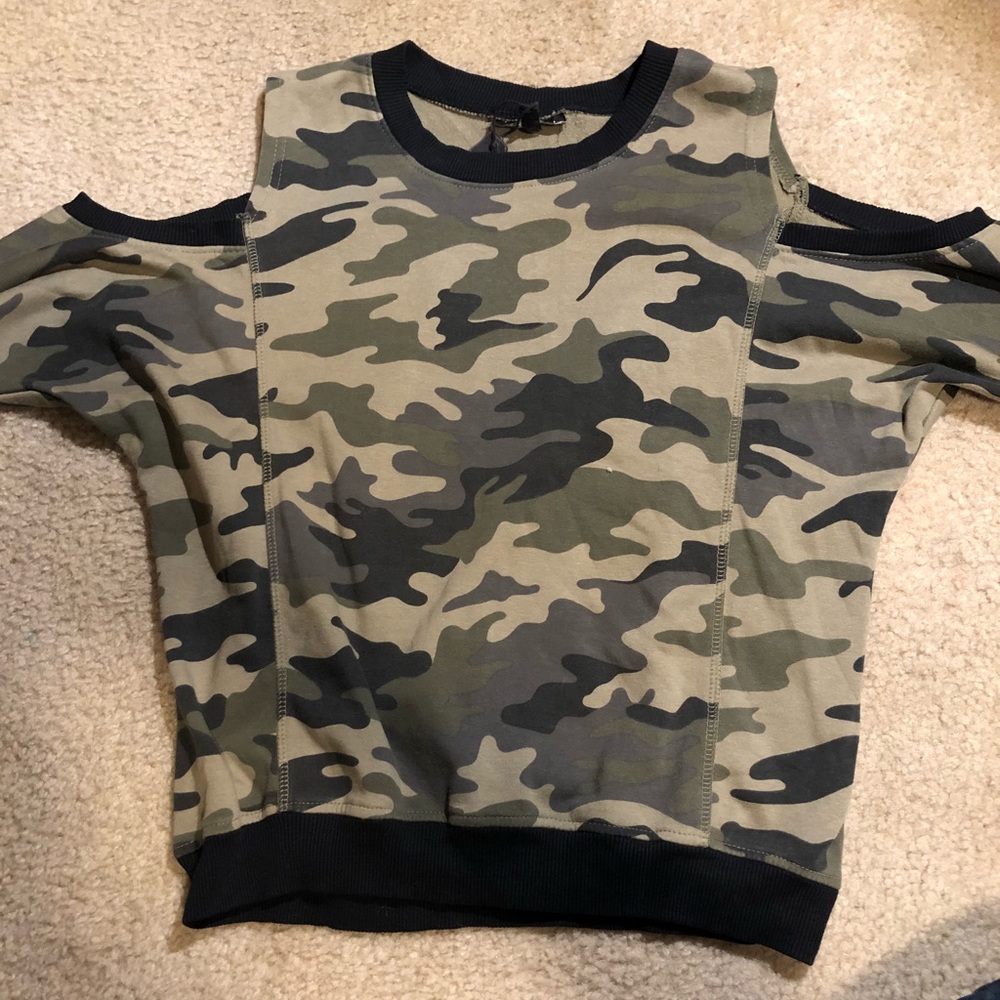 Camo off the shoulder sweater